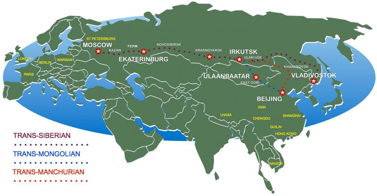 kart Moskvanın zamanı Vladivostok qatarı marşrutu